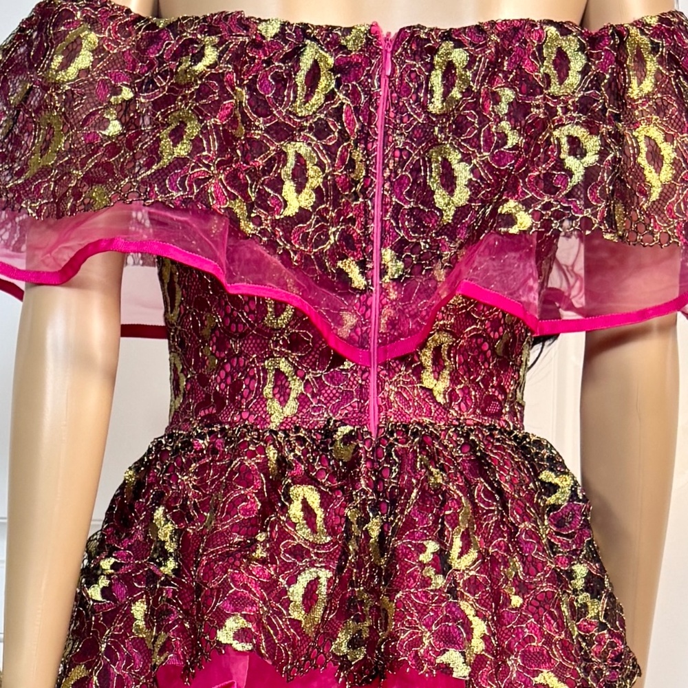 TIERED FUCHSIA MAXI PARTY GOWN DRESS - Picture 7 of 13